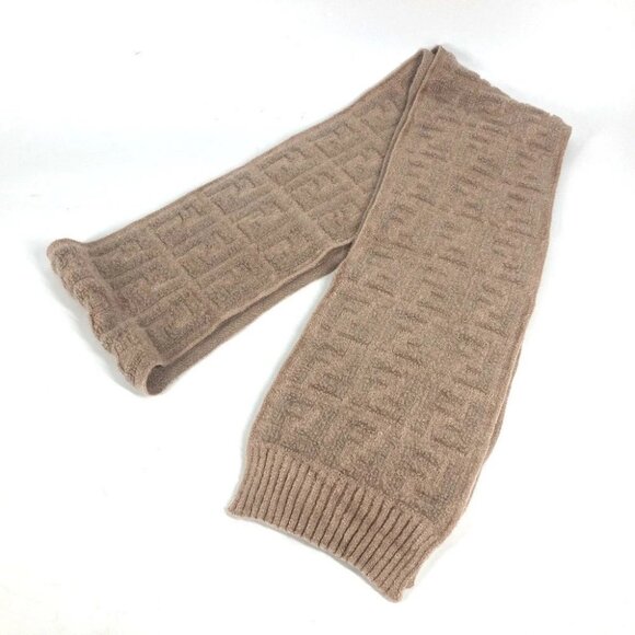 FENDI FXT283 Logo FF Scarf Nylon / Rayon Beige